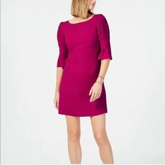 green emerald velvet dress Crepe Pearl Trim Bell Sleeve Shift Dress  Bella Rose